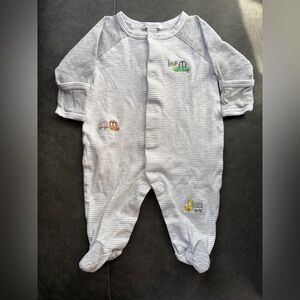 Kissy Kissy Gray Striped Footie with Colorful Vehicle Embroidery